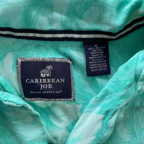 Caribbean Joe Mens Button Down Short Sleeve Shirt, Hibiscus Print, Medium - Picture 3 of 5